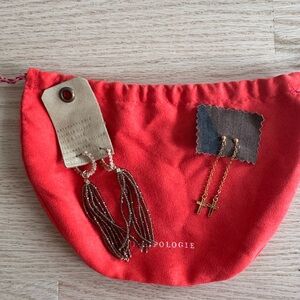 Anthropologie never worn Red Pouch with Cross Earrings selling together